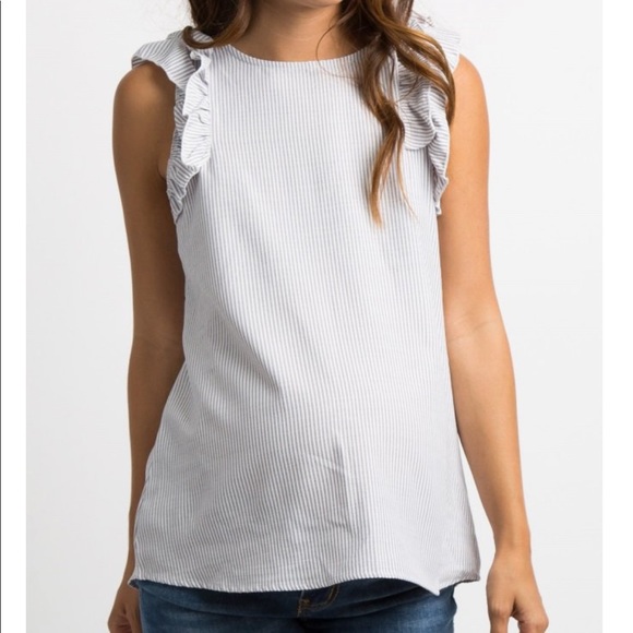 Tops - Gray striped ruffle sleeveless maternity top, Sz M